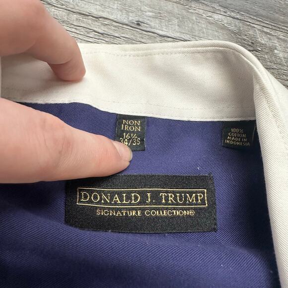 Donald J. Trump Signature Collection Blue Men 16.5 34/35 French Cuff Dress Shirt - Picture 4 of 8